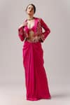 Buy_Anshika Tak Label_Fuchsia Skirt And Blouse Crepe Embroidered Bead Dream Floral Jacket Draped Set _Online_at_Aza_Fashions