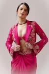 Shop_Anshika Tak Label_Fuchsia Skirt And Blouse Crepe Embroidered Bead Dream Floral Jacket Draped Set _Online_at_Aza_Fashions