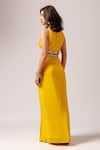 Shop_Anshika Tak Label_Yellow Skirt Crepe Embroidered Bead V Neck Sunshine Chic Blouse Draped Set _at_Aza_Fashions