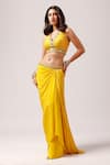 Buy_Anshika Tak Label_Yellow Skirt Crepe Embroidered Bead V Neck Sunshine Chic Blouse Draped Set _Online_at_Aza_Fashions