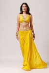 Shop_Anshika Tak Label_Yellow Skirt Crepe Embroidered Bead V Neck Sunshine Chic Blouse Draped Set _Online_at_Aza_Fashions