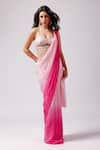 Buy_Anshika Tak Label_Pink Saree Crepe Embroidered Bead Rosy Radiance Pre-draped With Blouse _at_Aza_Fashions