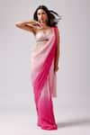 Shop_Anshika Tak Label_Pink Saree Crepe Embroidered Bead Rosy Radiance Pre-draped With Blouse _Online_at_Aza_Fashions