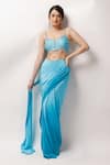 Buy_Anshika Tak Label_Blue Saree Crepe Embroidered Cerulian Skyline Ombre Pre-draped With Blouse _at_Aza_Fashions