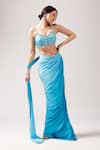 Anshika Tak Label_Blue Saree Crepe Embroidered Cerulian Skyline Ombre Pre-draped With Blouse _Online_at_Aza_Fashions