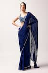 Buy_Anshika Tak Label_Blue Saree Organza Embroidered Moonlit Elegance Pre-draped Pleated With Blouse _at_Aza_Fashions