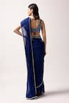 Shop_Anshika Tak Label_Blue Saree Organza Embroidered Moonlit Elegance Pre-draped Pleated With Blouse _at_Aza_Fashions