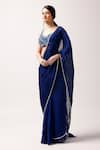 Anshika Tak Label_Blue Saree Organza Embroidered Moonlit Elegance Pre-draped Pleated With Blouse _Online_at_Aza_Fashions