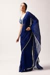 Shop_Anshika Tak Label_Blue Saree Organza Embroidered Moonlit Elegance Pre-draped Pleated With Blouse _Online_at_Aza_Fashions