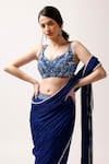 Anshika Tak Label_Blue Saree Organza Embroidered Moonlit Elegance Pre-draped Pleated With Blouse _at_Aza_Fashions