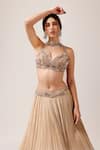 Shop_Anshika Tak Label_Beige Lehenga Crepe Embroidered Katori Sequin Sweetheart Pleated Set _Online_at_Aza_Fashions