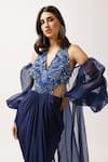 Anshika Tak Label_Blue Dress Crepe And Tussar Embroidered Midnight Majesty With Organza Jacket _Online_at_Aza_Fashions