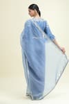 Shop_Devnaagri_Blue Embroidered Floral Plunged V Scalloped Border Saree With Blouse _at_Aza_Fashions