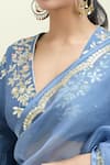 Shop_Devnaagri_Blue Embroidered Floral Plunged V Scalloped Border Saree With Blouse _Online_at_Aza_Fashions
