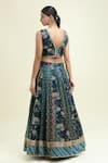 Shop_Paulmi And Harsh_Blue Organza Embroidery V-neck Floral Print Multi Kali Lehenga Set _at_Aza_Fashions