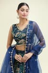 Shop_Paulmi And Harsh_Blue Organza Embroidery V-neck Floral Print Multi Kali Lehenga Set _Online_at_Aza_Fashions