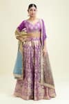 Buy_Studio Iris India_Purple Lehenga And Blouse Banarasi Silk Woven Floral V Neck Shehnaaz Set _at_Aza_Fashions