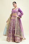 Buy_Studio Iris India_Purple Lehenga And Blouse Banarasi Silk Woven Floral V Neck Shehnaaz Set _Online_at_Aza_Fashions