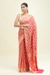 Suruchi Parakh_Red Banarasi Woven Bandhani Saree With Unstitched Blouse Piece _Online_at_Aza_Fashions