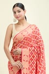 Buy_Suruchi Parakh_Red Banarasi Woven Bandhani Saree With Unstitched Blouse Piece _Online_at_Aza_Fashions