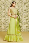 Buy_Khwaab by Sanjana Lakhani_Green Titan Silk Embroidered Mirror Round Blouse Lehenga Set _Online_at_Aza_Fashions