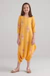 Buy_Pasha India_Yellow Rayon Floral Amber Pattern Dhoti Jumpsuit _at_Aza_Fashions