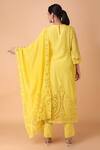 Shop_Nidhi Kejriwal_Yellow Chanderi, Denim Embroidery, Cut Work Round Neck Floral Kurta Pant Set _at_Aza_Fashions