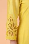 Shop_Nidhi Kejriwal_Yellow Chanderi, Denim Embroidery, Cut Work Round Neck Floral Kurta Pant Set 