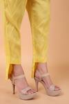Nidhi Kejriwal_Yellow Chanderi, Denim Embroidery, Cut Work Round Neck Floral Kurta Pant Set _Online