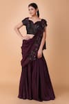 Nidhi Kejriwal_Purple Pure Silk Embroidery Floral Sweetheart Pre-draped Saree With Blouse _Online_at_Aza_Fashions