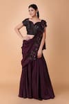 Buy_Nidhi Kejriwal_Purple Pure Silk Embroidery Floral Sweetheart Pre-draped Saree With Blouse _Online_at_Aza_Fashions