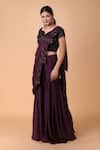 Shop_Nidhi Kejriwal_Purple Pure Silk Embroidery Floral Sweetheart Pre-draped Saree With Blouse _Online_at_Aza_Fashions