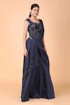 Buy_Nidhi Kejriwal_Blue Zari Net Embroidery Floral Sweetheart Pre-draped Saree With Corset Blouse _Online_at_Aza_Fashions