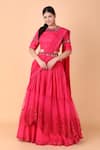 Buy_Nidhi Kejriwal_Pink Pure Silk Embroidery Placement Pre-draped Lehenga Saree And Blouse Set _at_Aza_Fashions