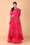 Nidhi Kejriwal_Pink Pure Silk Embroidery Placement Pre-draped Lehenga Saree And Blouse Set _Online_at_Aza_Fashions