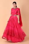 Shop_Nidhi Kejriwal_Pink Pure Silk Embroidery Placement Pre-draped Lehenga Saree And Blouse Set _Online_at_Aza_Fashions