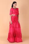 Nidhi Kejriwal_Pink Pure Silk Embroidery Placement Pre-draped Lehenga Saree And Blouse Set _at_Aza_Fashions