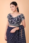 Nidhi Kejriwal_Blue Crepe Embroidery Floral Cutwork Tonal Sequin Pre-draped Saree With Blouse _at_Aza_Fashions