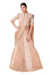 Shop_Nidhi Kejriwal_Beige Georgette Embroidery Floral Jaal Round Neck Lehenga Saree And Blouse Set _Online_at_Aza_Fashions