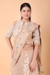 Nidhi Kejriwal_Beige Georgette Embroidery Floral Jaal Round Neck Lehenga Saree And Blouse Set _Online