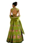 Buy_Basil Leaf_Green Tussar Printed Floral Bouquet V-neck Panelled Lehenga Set _Online_at_Aza_Fashions