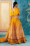 Shop_Basil Leaf_Yellow Viscose Tussar Printed Floral Round Embellished Lehenga Set _at_Aza_Fashions