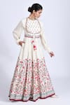 Basil Leaf_Off White Tussar Printed Floral Round Jacket Anarkali And Dupatta Set _Online_at_Aza_Fashions