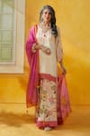 Buy_Basil Leaf_Pink Bemberg Satin Hand Embroidery Cutdana Floral Print Kurta And Sharara Set _at_Aza_Fashions