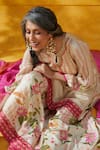 Basil Leaf_Pink Bemberg Satin Hand Embroidery Cutdana Floral Print Kurta And Sharara Set _Online_at_Aza_Fashions