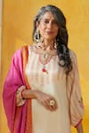 Basil Leaf_Pink Bemberg Satin Hand Embroidery Cutdana Floral Print Kurta And Sharara Set _at_Aza_Fashions