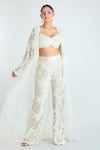 Ridhima Bhasin_White Embroidery Bead Jacket Open Embellished With Straight Pant Set _at_Aza_Fashions