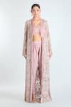 Shop_Ridhima Bhasin_Pink Embroidery Bead Blouse Square Floral Jacket Draped Pant Set _Online_at_Aza_Fashions