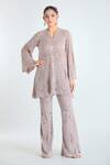 Buy_Ridhima Bhasin_Pink Embellished Bead Notched Short Tunic And Flared Pant Set _at_Aza_Fashions