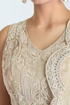 Shop_Ridhima Bhasin_Beige Embroidery Bead V Neck Paisley Peplum Top Pant Set _Online_at_Aza_Fashions